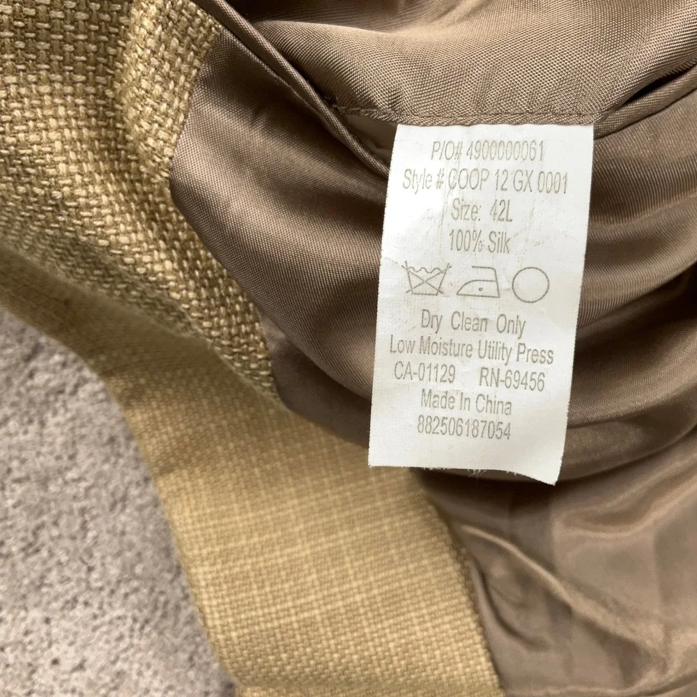 Chaps 1978 Blazer Men 42L Tan‎ Gold Woven Texture Silk Luxury Classic Jacket